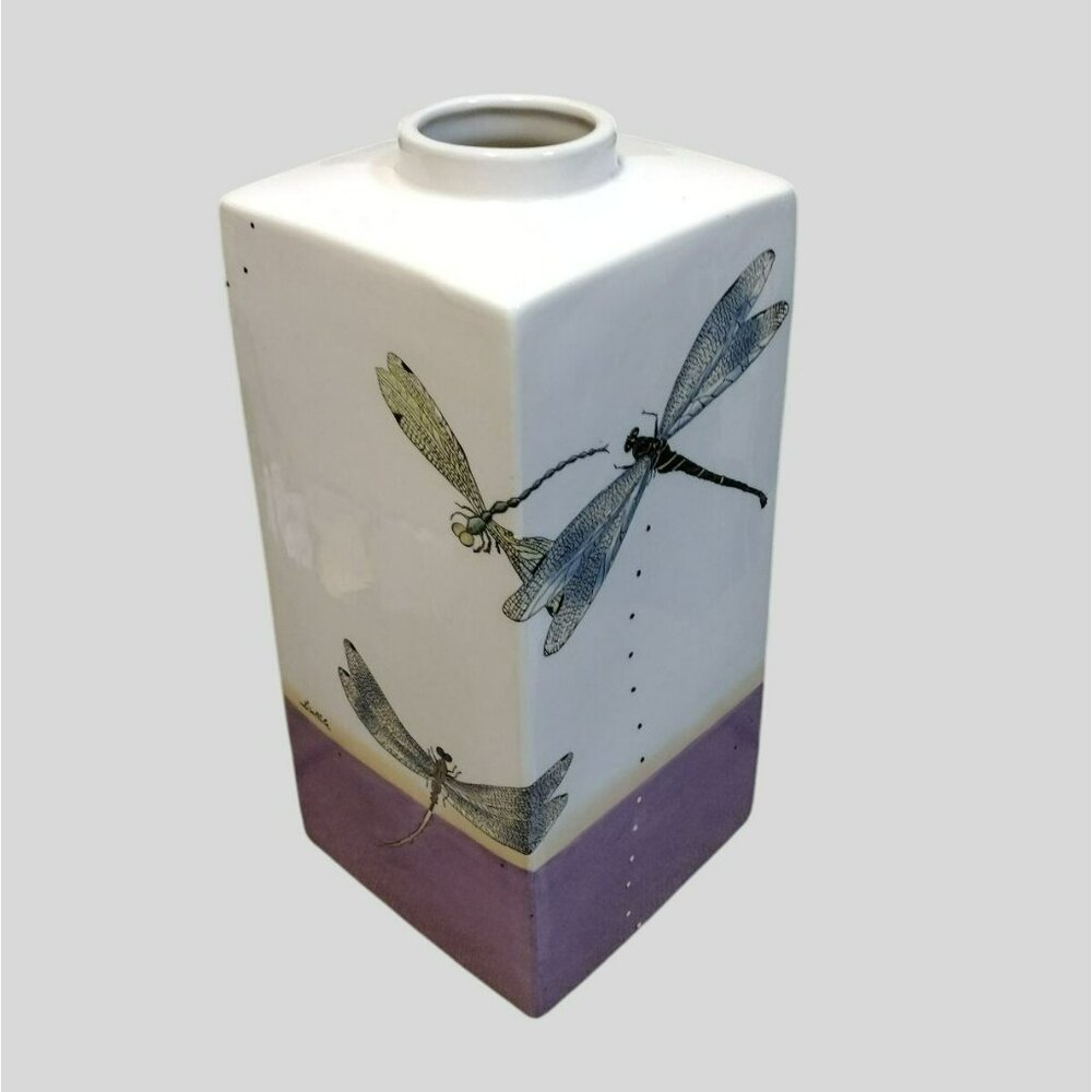 RARE Fabienne Jouvin Paris Jar Vase, 14" Vintage Ceramic Dragonfly Design French - Picture 4 of 9